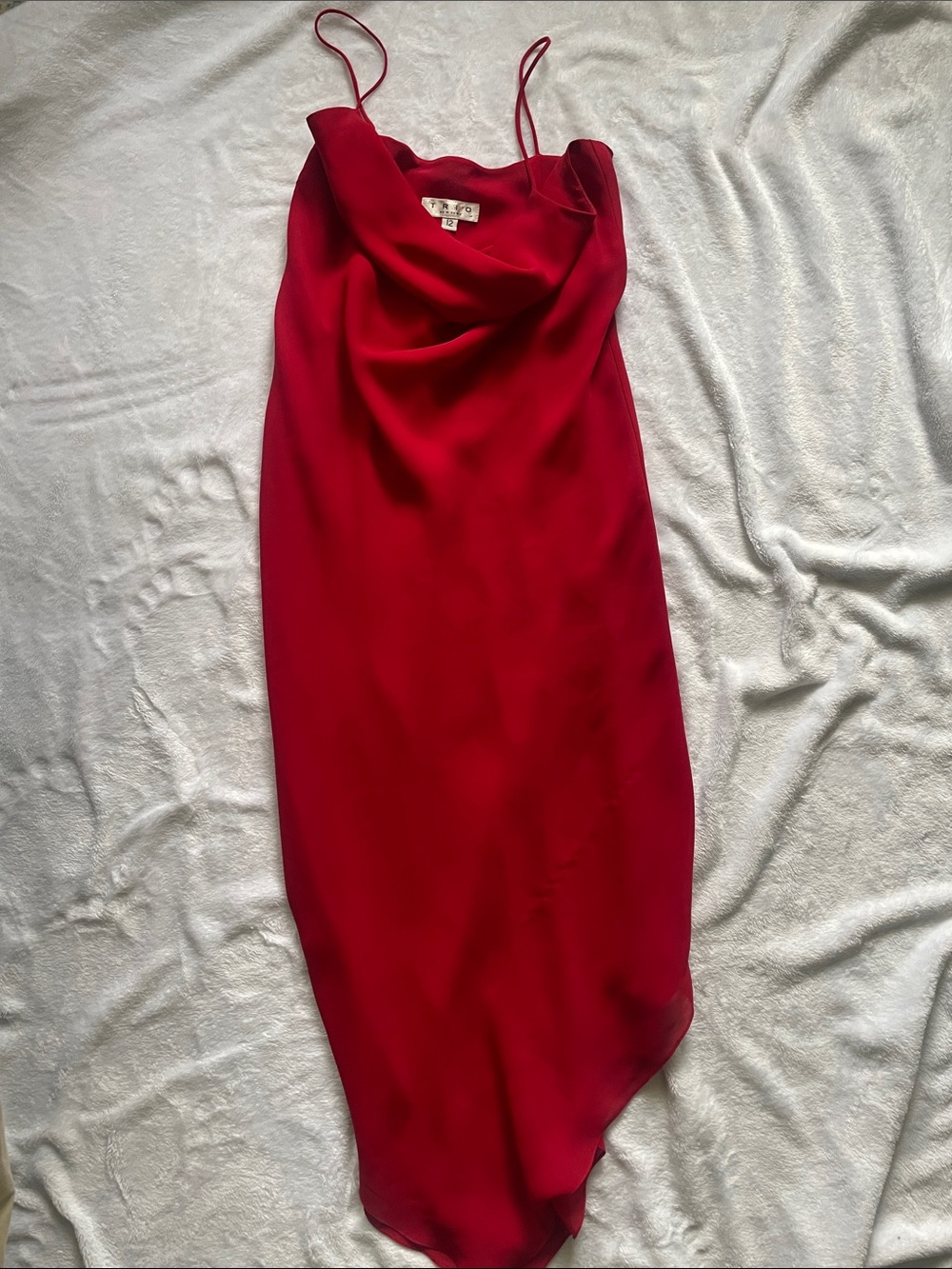 Vintage 90s Red Draped Cowl Neck Slip Maxi Dress Evening Gown Sz 12